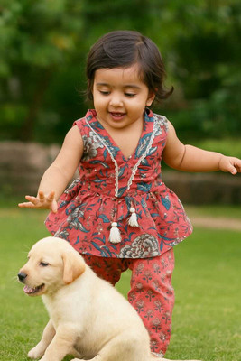 THEJUNORSWORLD Baby Girls Festive & Party Kurta and Pyjama Set(Pink Pack of 1)