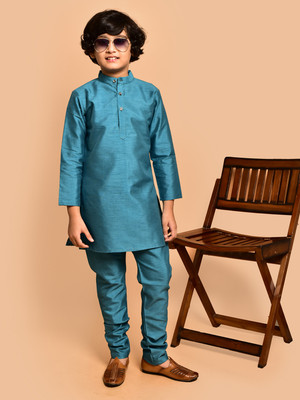 PRINTCULTR Boys Festive & Party Kurta and Pyjama Set(Blue Pack of 2)