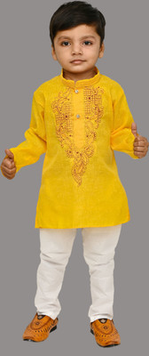 HouseOfCommon Boys Festive & Party Kurta and Pyjama Set(Yellow Pack of 1)