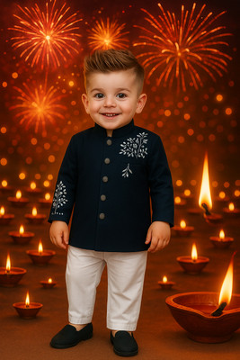 Aksa Fashion Boys Festive & Party Blazer and Pant Set(Blue Pack of 1)