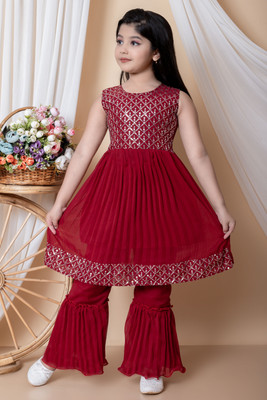 ASRUPFASHION Girls Casual Kurta and Pyjama Set(Red Pack of 1)