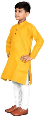 VC FASHION HUB Baby Boys Festive & Party Kurta and Pyjama Set(Yellow Pack of 1)