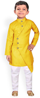 VC Fashion Boys Festive & Party Kurta and Pyjama Set(Yellow Pack of 1)