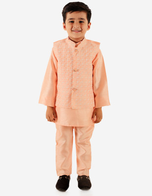 Superminis Boys Festive & Party Kurta & Waistcoat Set(Pink Pack of 1)