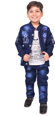 TAPODHANI Boys Festive & Party Shirt, Waistcoat and Pant Set(Dark Blue Pack of 1)