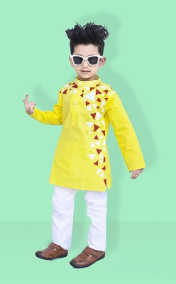 NMARTZ Boys Festive & Party Kurta and Pyjama Set(Yellow Pack of 1)