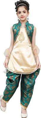 Dollfashion Girls Festive & Party Ethnic Jacket, Kurta and Dhoti Pant Set(Green Pack of 1)