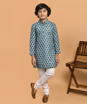 PRINTINIDA Boys Casual Kurta and Pyjama Set(Blue Pack of 1)