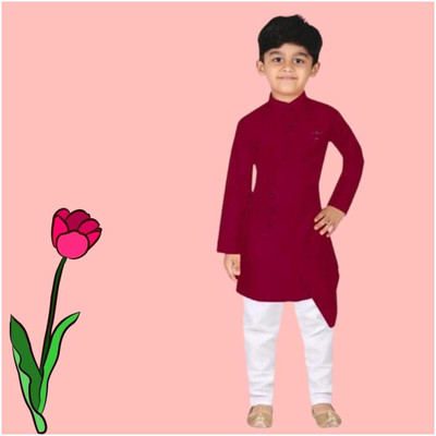 VC FASHION HUB Baby Boys Festive & Party Kurta and Pyjama Set(Maroon Pack of 1)