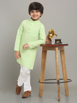 CENSAL Boys Festive & Party Kurta and Pyjama Set(Green Pack of 1)