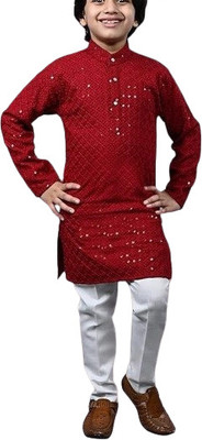 Eliq Baby Boys Festive & Party Kurta and Pyjama Set(Maroon Pack of 1)