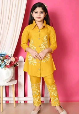 NURAZDRESSES Girls Festive & Party Kurta and Pyjama Set(Yellow Pack of 1)