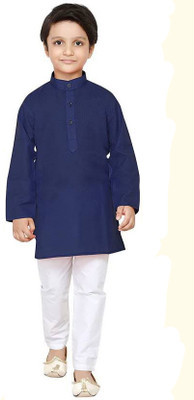 Boyzone Boys Festive & Party, Wedding Kurta and Pyjama Set(Dark Blue Pack of 2)