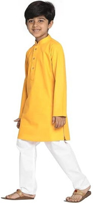 VDC CREATIONS Baby Boys Festive & Party Kurta and Pyjama Set(Yellow Pack of 1)