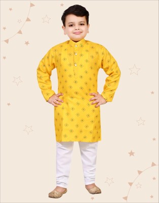 Kidotsav Boys Festive & Party Kurta and Pyjama Set(Yellow Pack of 1)