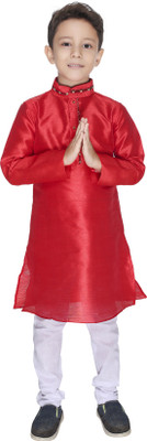 Smuktar garments Baby Boys Festive & Party Kurta and Pyjama Set(Red Pack of 1)