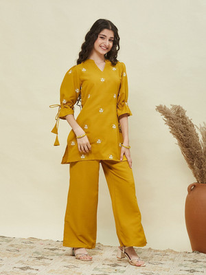 Curly Tales Girls Festive & Party Kurta and Sharara Set(Yellow Pack of 1)