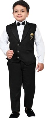 Shree Shyam Boys Party(Festive) Waistcoat Pant, Shirt(Black)