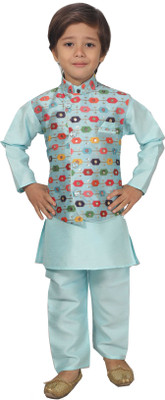 Arshia Fashions Boys Festive & Party Kurta, Waistcoat and Pyjama Set(Blue Pack of 1)
