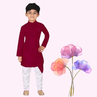 VDC CREATIONS Baby Boys Festive & Party Kurta and Pyjama Set(Maroon Pack of 1)