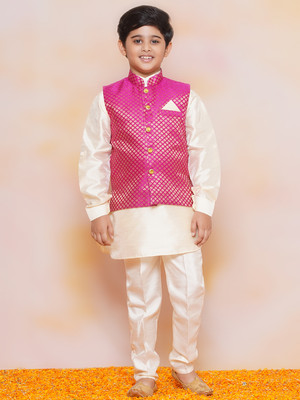 AJ Dezines Boys Festive & Party Kurta, Waistcoat and Pyjama Set(Pink Pack of 1)
