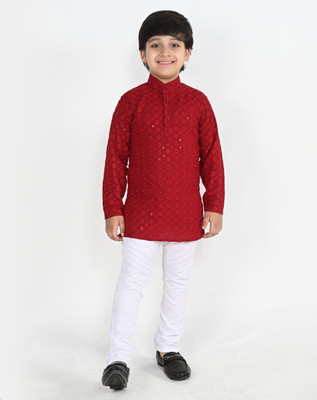 seetoo Boys Festive & Party, Casual, Wedding Kurta and Pyjama Set(Maroon Pack of 1)