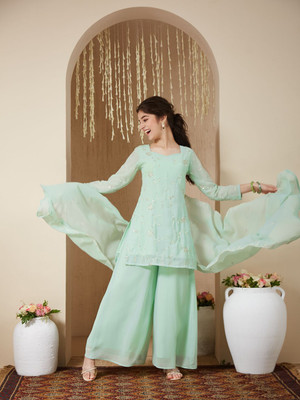 Curly Tales Girls Festive & Party Kurta and Dupatta Set(Green Pack of 1)