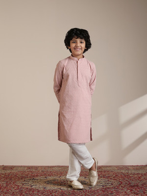 MANYAVAR Boys Festive & Party Kurta and Pyjama Set(Pink Pack of 1)