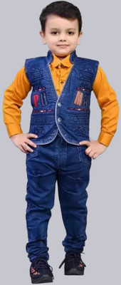 Aashvi garments Boys Party(Festive) Waistcoat Shirt, Pant(Yellow)