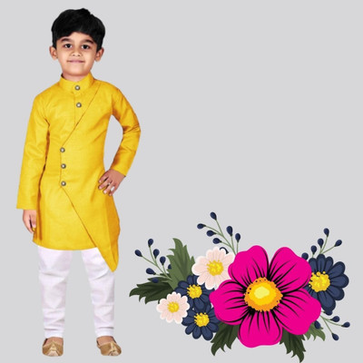 VDC CREATIONS Baby Boys Festive & Party Kurta and Pyjama Set(Yellow Pack of 1)