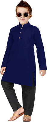 TRUST OUS Boys Festive & Party Kurta and Pyjama Set(Dark Blue Pack of 1)