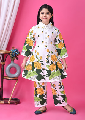 ZOMZOM FASHION Girls Festive & Party Kurta and Pyjama Set(Multicolor Pack of 1)