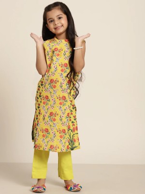 Sangria Girls Casual Kurta and Pyjama Set(Yellow Pack of 2)