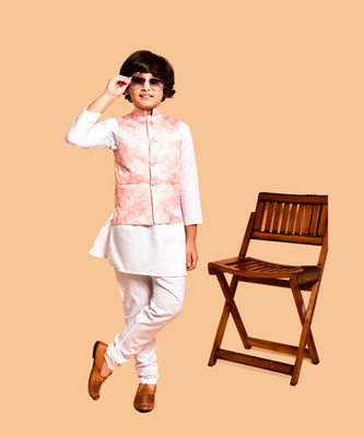 PRINTINIDA Boys Casual Kurta and Pyjama Set(White Pack of 1)