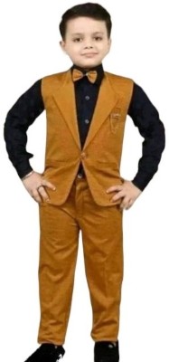 DivisaFashion Boys Festive & Party, Wedding Shirt, Waistcoat and Pant Set(Brown Pack of 3)