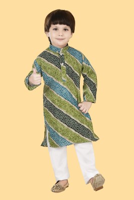 VISHESTA Boys Festive & Party Kurta and Pyjama Set(Green Pack of 1)