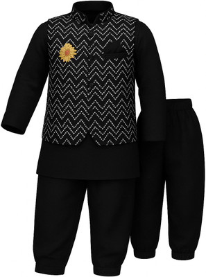 KIDSFASHION Baby Boys Festive & Party, Wedding Kurta and Pyjama Set(Black Pack of 1)