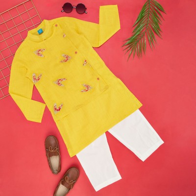 YU by Pantaloons Boys Festive & Party Kurta and Pyjama Set(Yellow Pack of 2)