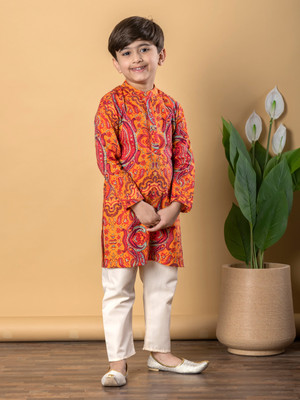 Readiprint Boys Festive & Party Kurta and Pyjama Set(Orange Pack of 1)