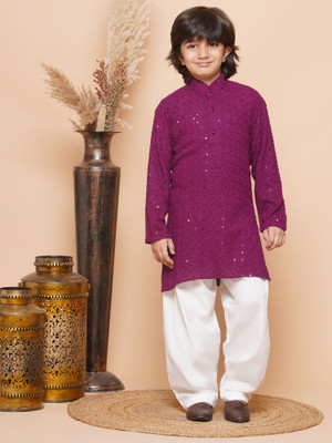 AJ Dezines Boys Wedding Kurta and Pyjama Set(Purple Pack of 1)