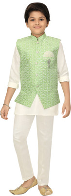 AHHAAAA Boys Festive & Party Kurta, Waistcoat and Pyjama Set(Green Pack of 1)