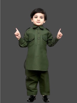 AL BAYDAR FASHION Boys Casual Pathani Suit Set(Dark Green Pack of 2)