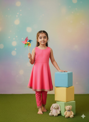 FLEXAA Girls Festive & Party, Casual, Formal, Wedding Kurta and Palazzo Set(Pink Pack of 1)