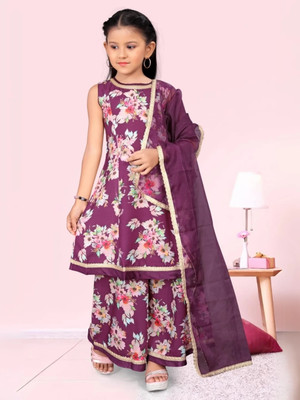 NAVLIK Girls Festive & Party Kurta and Palazzo Set(Purple Pack of 1)