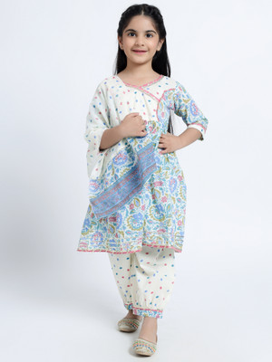 spack jerrow Baby Girls Festive & Party Kurti, Legging and Dupatta Set(White Pack of 1)