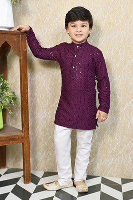 BT DEZINES Boys Festive & Party Kurta and Pyjama Set(Purple Pack of 1)