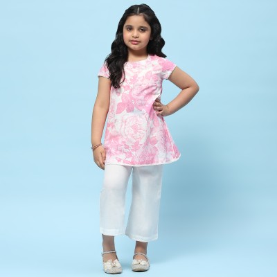 BIBA Girls Festive & Party Kurta and Palazzo Set(Pink Pack of 1)