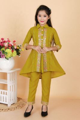 blfashion Girls Casual Kurta and Pyjama Set(Dark Green Pack of 1)