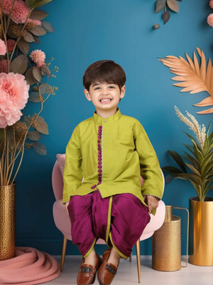 Aksa Fashion Boys Festive & Party Dhoti & Kurta Set(Green Pack of 1)