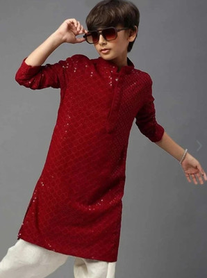 SK Fashion Boys Festive & Party Kurta and Pyjama Set(Maroon Pack of 1)